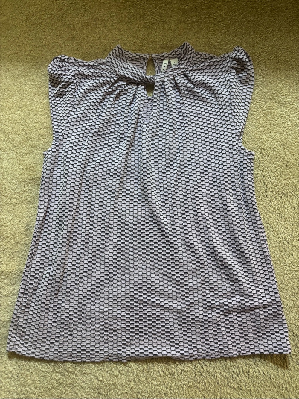 Elle Lavender and White Sleeveless Keyhole Knit Top